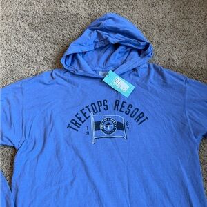 New Comfort Wash Pullover Hoodie Lightweight Shirt Blue Large Treetops Resort